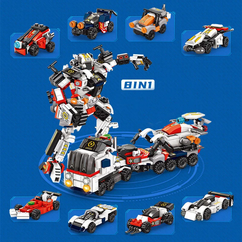 8 in 1 Transfermation Warrior Mech Trailer Block Set Mini City Racing Car Model Building Brick Toys For Children
8 in 1 Transfermation Warrior Mech Trailer Block Set Mini City Racing Car Model Building Brick Toys For Children