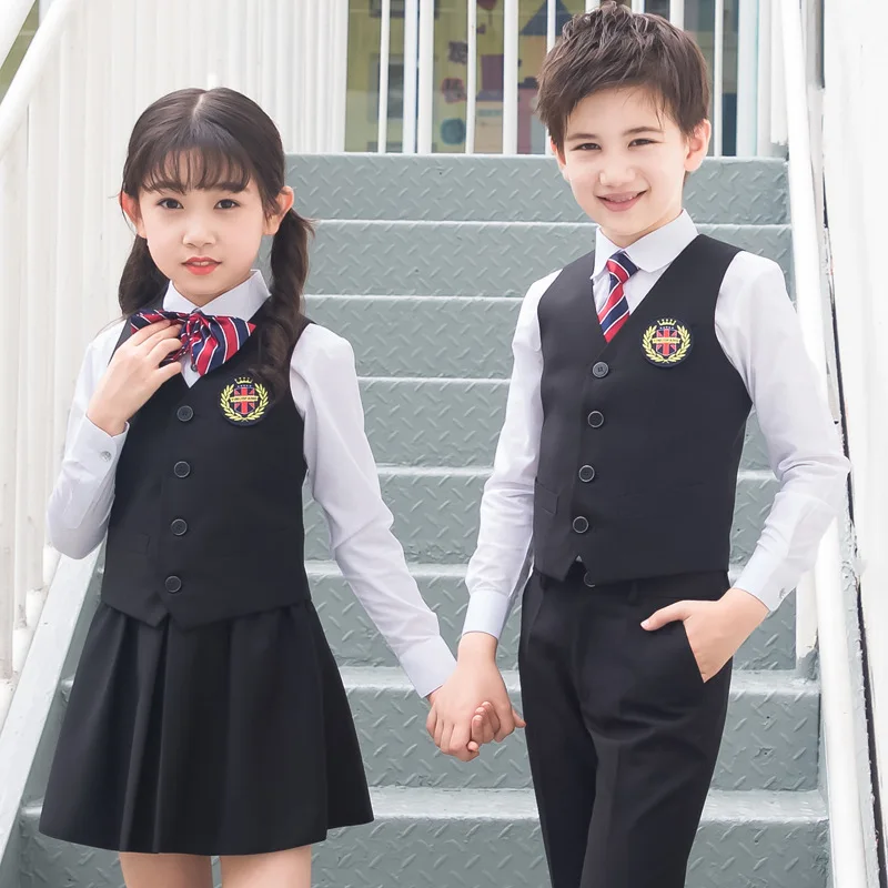 Spring Autumn England Style Kids School Uniforms 5PCS Sets Vest+Shirts+Boys Pants Girls Skirts+Tie+Badge Children Outfit 3-15T
Spring Autumn England Style Kids School Uniforms 5PCS Sets Vest+Shirts+Boys Pants Girls Skirts+Tie+Badge Children Outfit 3-15T
