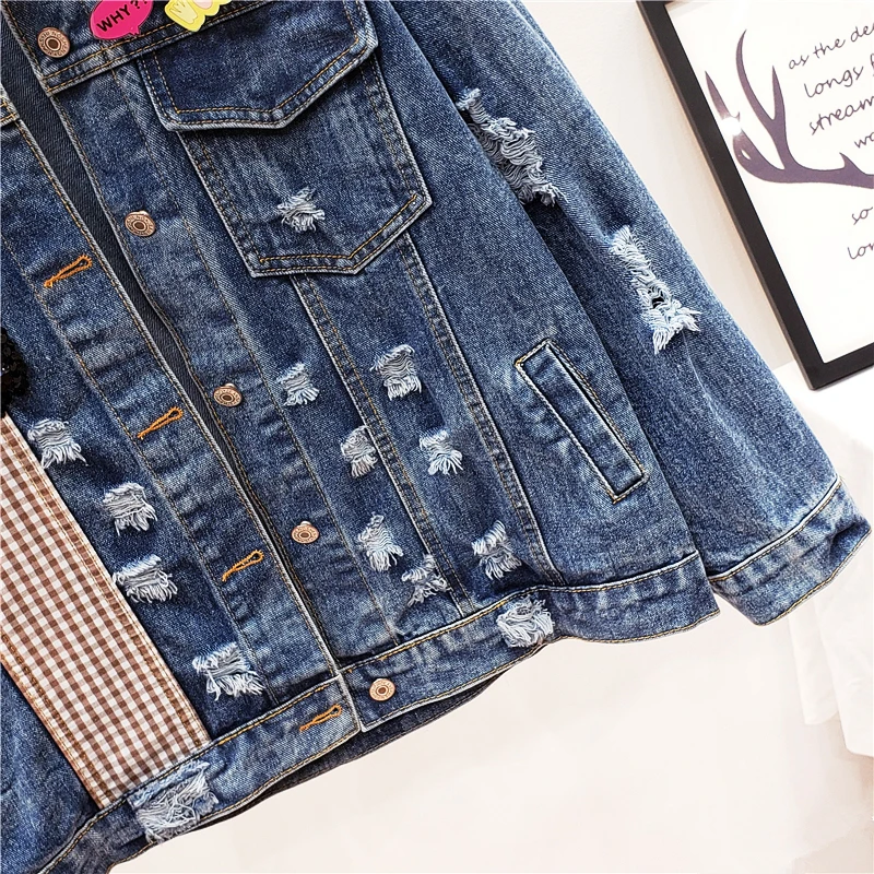 Fad Streetwear Short Denim Jacket Woman Clothes Korean Coats Autumn Splicing Plaid Clothing Hole Ornaments Cropped Long Sleeve
Fad Streetwear Short Denim Jacket Woman Clothes Korean Coats Autumn Splicing Plaid Clothing Hole Ornaments Cropped Long Sleeve