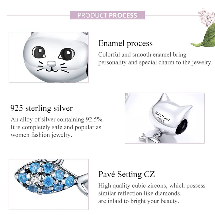 Cat love fish charm small pendant animal suitable for original 925 silver bracelet DIY jewelry
Cat love fish charm small pendant animal suitable for original 925 silver bracelet DIY jewelry