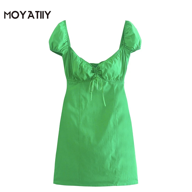 MOYATIIY Women 2021 Fashion Green Bow Mini Dress French Style Puff Short Sleeve Summer Dresses Back Elasstic Female Vestidos
MOYATIIY Women 2021 Fashion Green Bow Mini Dress French Style Puff Short Sleeve Summer Dresses Back Elasstic Female Vestidos