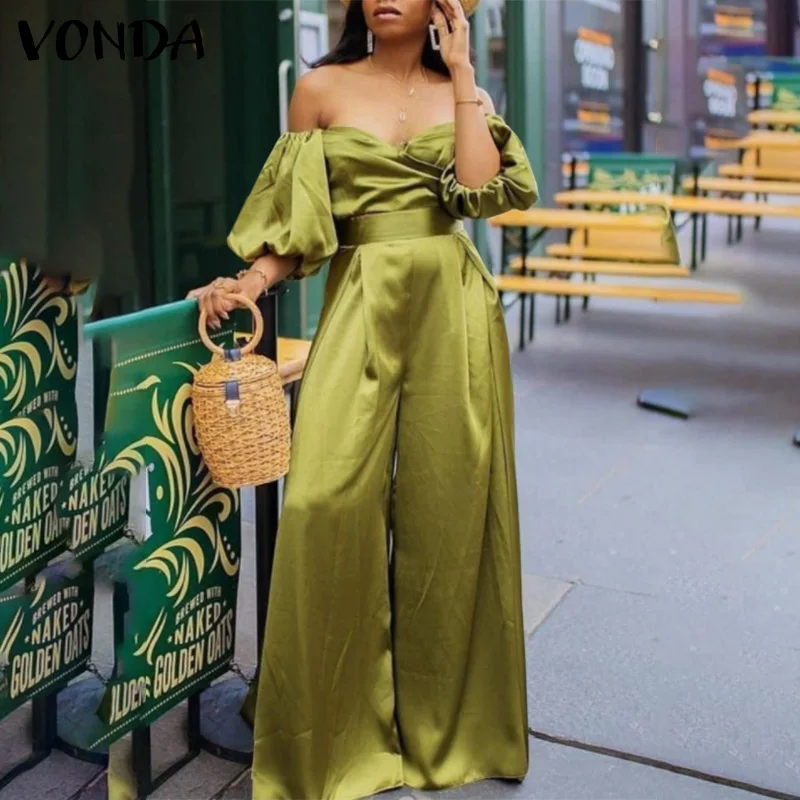 VONDA Women Summer Long Jumpsuits Wide Leg Long Trousers Satin Overalls Loose Half Sleeve Off Shoulder Palazzo Pants
VONDA Women Summer Long Jumpsuits Wide Leg Long Trousers Satin Overalls Loose Half Sleeve Off Shoulder Palazzo Pants