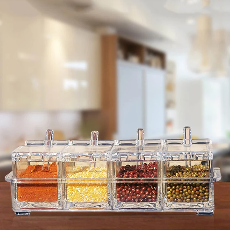 Four Grid Kitchen Seasoning Box Set Crystal Transparent Seasoning Jar Salt Sugar Creative Seasoning Spoon Box Kitchen Gadget
Four Grid Kitchen Seasoning Box Set Crystal Transparent Seasoning Jar Salt Sugar Creative Seasoning Spoon Box Kitchen Gadget