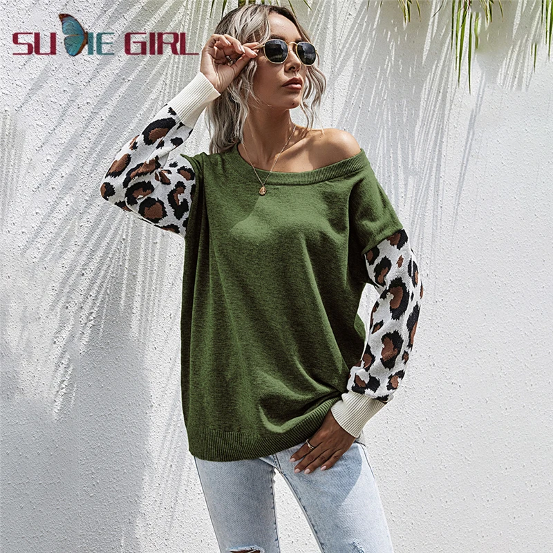 SUDIE Girl Sleeve leopard stitching sweater casual retro style long-sleeve round neck strapless sweater
SUDIE Girl Sleeve leopard stitching sweater casual retro style long-sleeve round neck strapless sweater