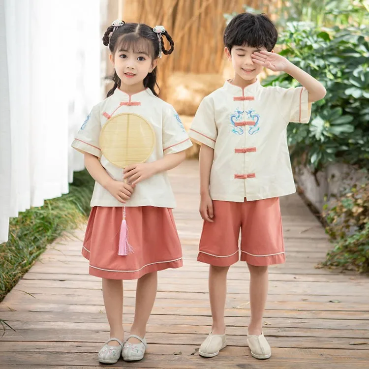 Chinese Traditional Hanfu For Boys Girls Tang Suit Confucius Institute Embroidery Uniform Blue Pink Summer Cotton
Chinese Traditional Hanfu For Boys Girls Tang Suit Confucius Institute Embroidery Uniform Blue Pink Summer Cotton