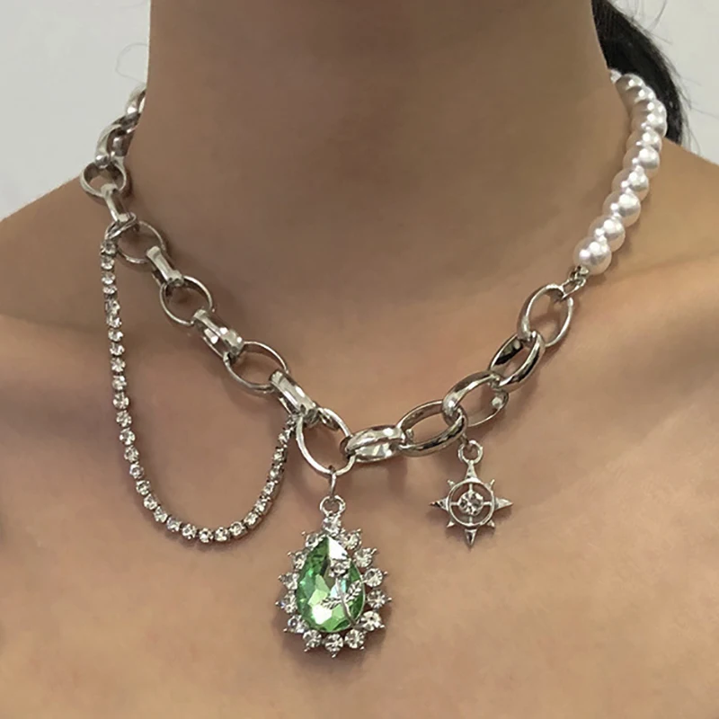 Goth Neck Chains Pearl Necklace For Women Baroque Pearl Metal Charm Crystal Pendants Necklaces Choker Chain Jewelry 
Goth Neck Chains Pearl Necklace For Women Baroque Pearl Metal Charm Crystal Pendants Necklaces Choker Chain Jewelry
