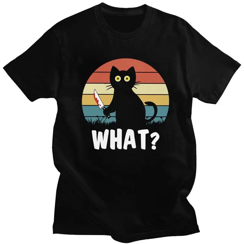 Black Cat What T Shirt Men Short Sleeve Cotton Tshirts Streetwear T-shirt Funny Murderous Cat Holding Knife Halloween Tee Tops
Black Cat What T Shirt Men Short Sleeve Cotton Tshirts Streetwear T-shirt Funny Murderous Cat Holding Knife Halloween Tee Tops