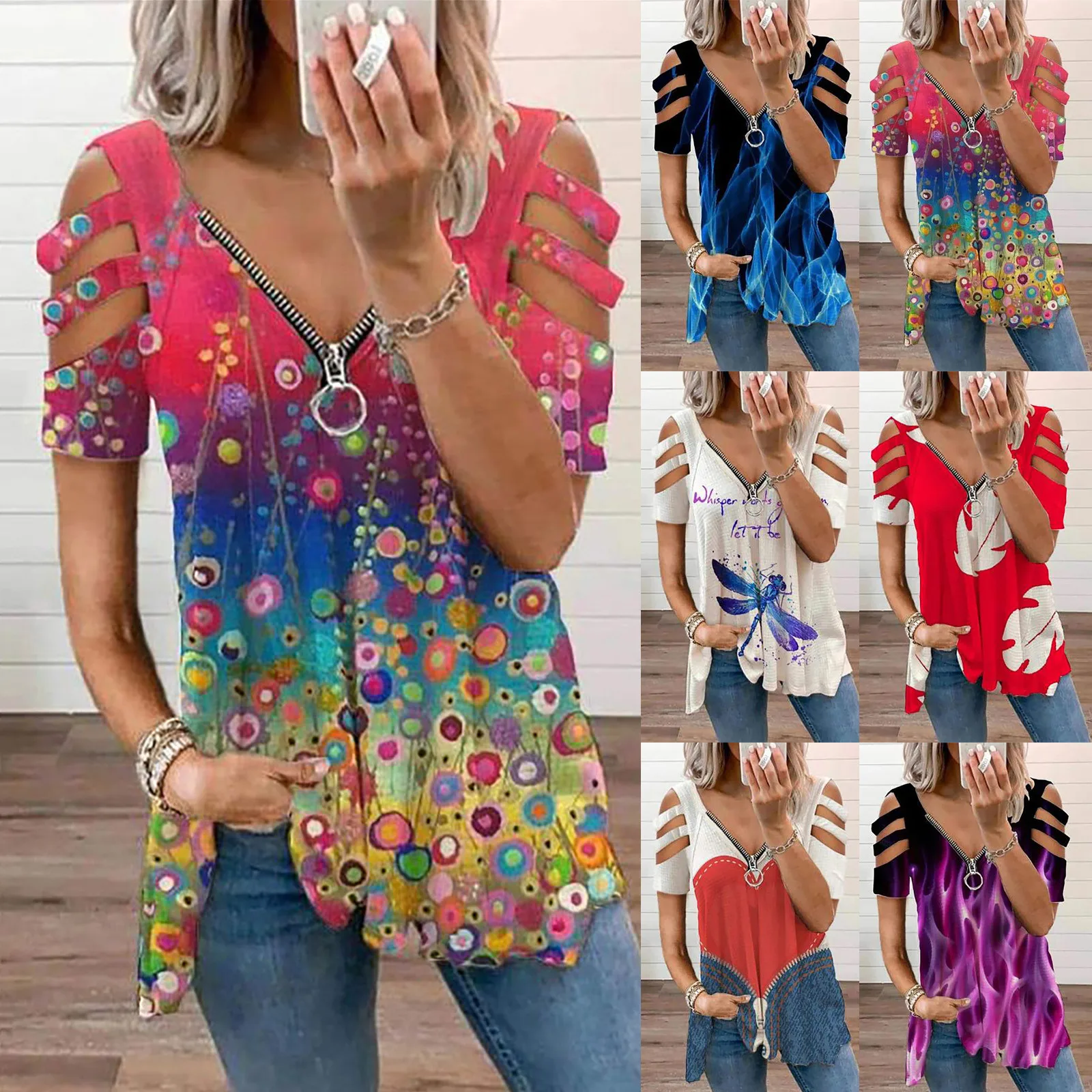 Oversize T-Shirt Women Clothes Summer Casual Fashion Printed Zipper V-Neck Short Sleeve Tops Female Loose Tshirt Blouse Tops
Oversize T-Shirt Women Clothes Summer Casual Fashion Printed Zipper V-Neck Short Sleeve Tops Female Loose Tshirt Blouse Tops