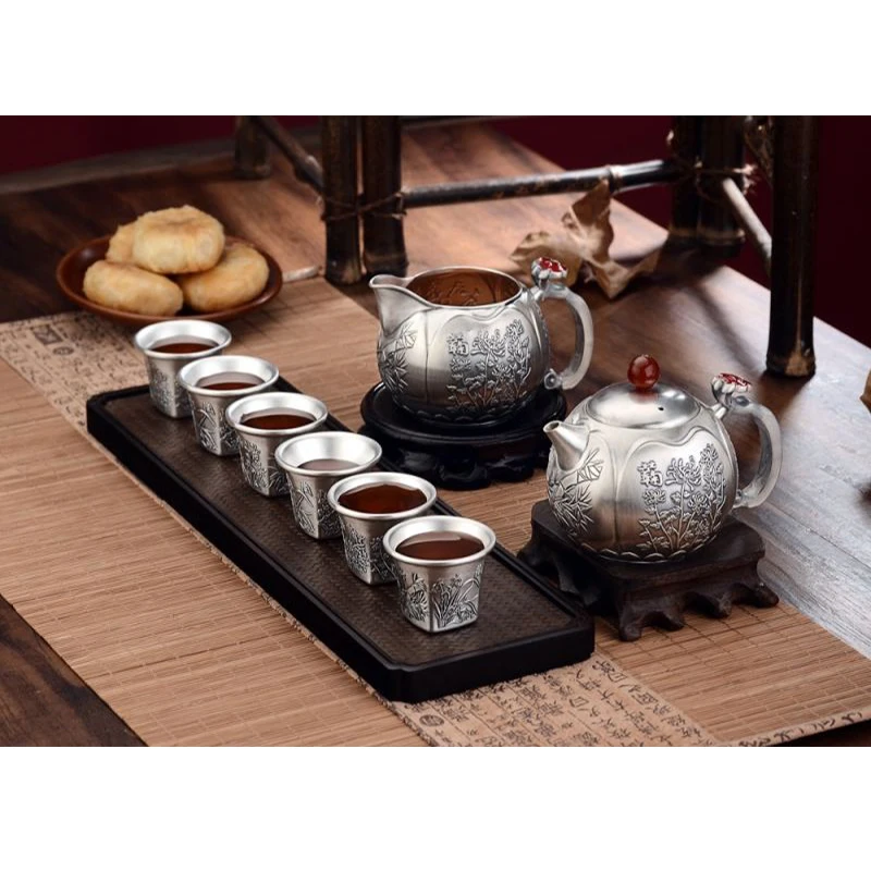 Silver pot 999 sterling silver handmade tea set Japanese retro teapot kettle home tea ceremony Kungfu tea set 250ml
Silver pot 999 sterling silver handmade tea set Japanese retro teapot kettle home tea ceremony Kungfu tea set 250ml