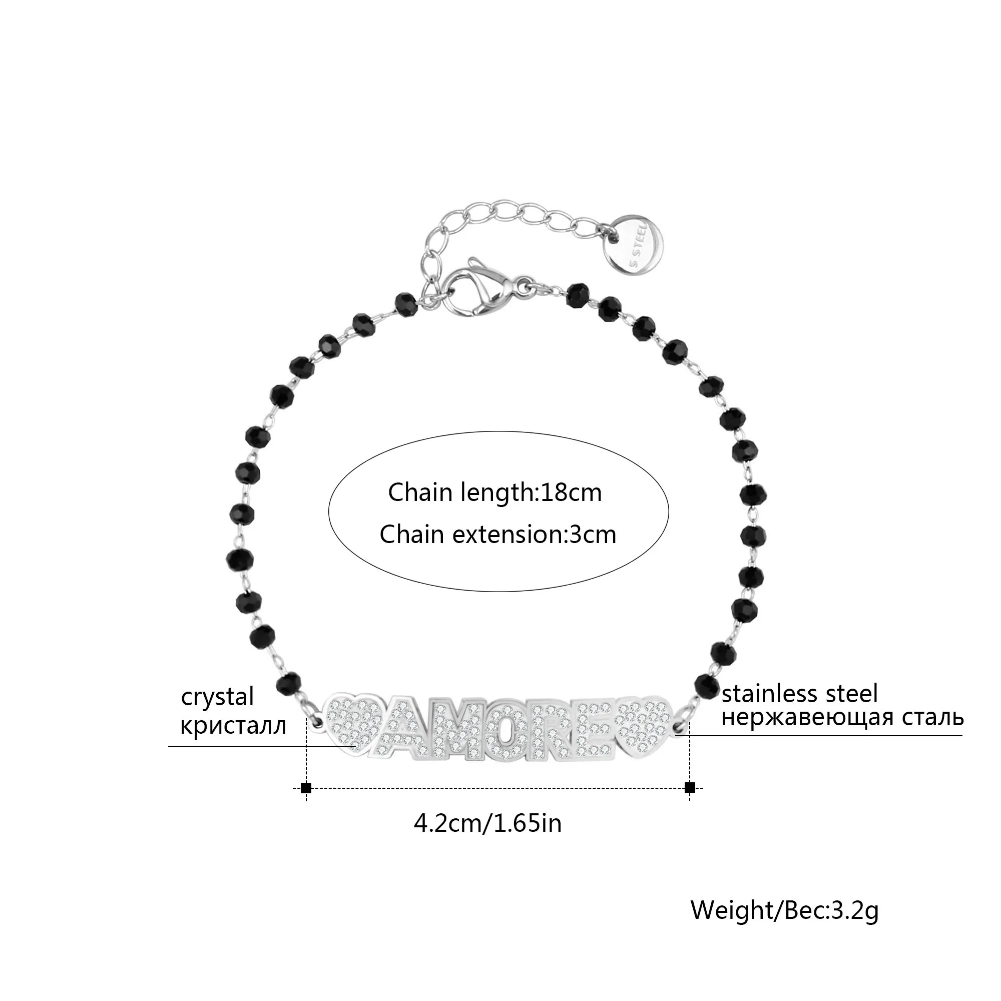 New Black Crystal Beads Chain Bracelets For Women Star Love Family Devil's Eye Charm Bracelet Friendship Stainless Steel Jewelry
New Black Crystal Beads Chain Bracelets For Women Star Love Family Devil's Eye Charm Bracelet Friendship Stainless Steel Jewelry
