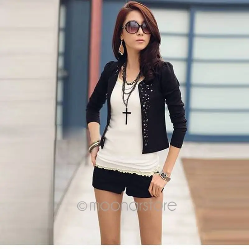 Super Fashion Cool Women Ladies Long Sleeve Shrug Suits small Jacket Elegant Women's Rivet Coat Black/White
Super Fashion Cool Women Ladies Long Sleeve Shrug Suits small Jacket Elegant Women's Rivet Coat Black/White