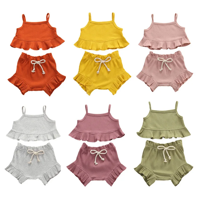 2020 Baby Girl Summer Clothes Infant Newborn Baby Girls Outfits Striped Solid Clothes Ruffled Crops Top Shorts Clothing Set
2020 Baby Girl Summer Clothes Infant Newborn Baby Girls Outfits Striped Solid Clothes Ruffled Crops Top Shorts Clothing Set