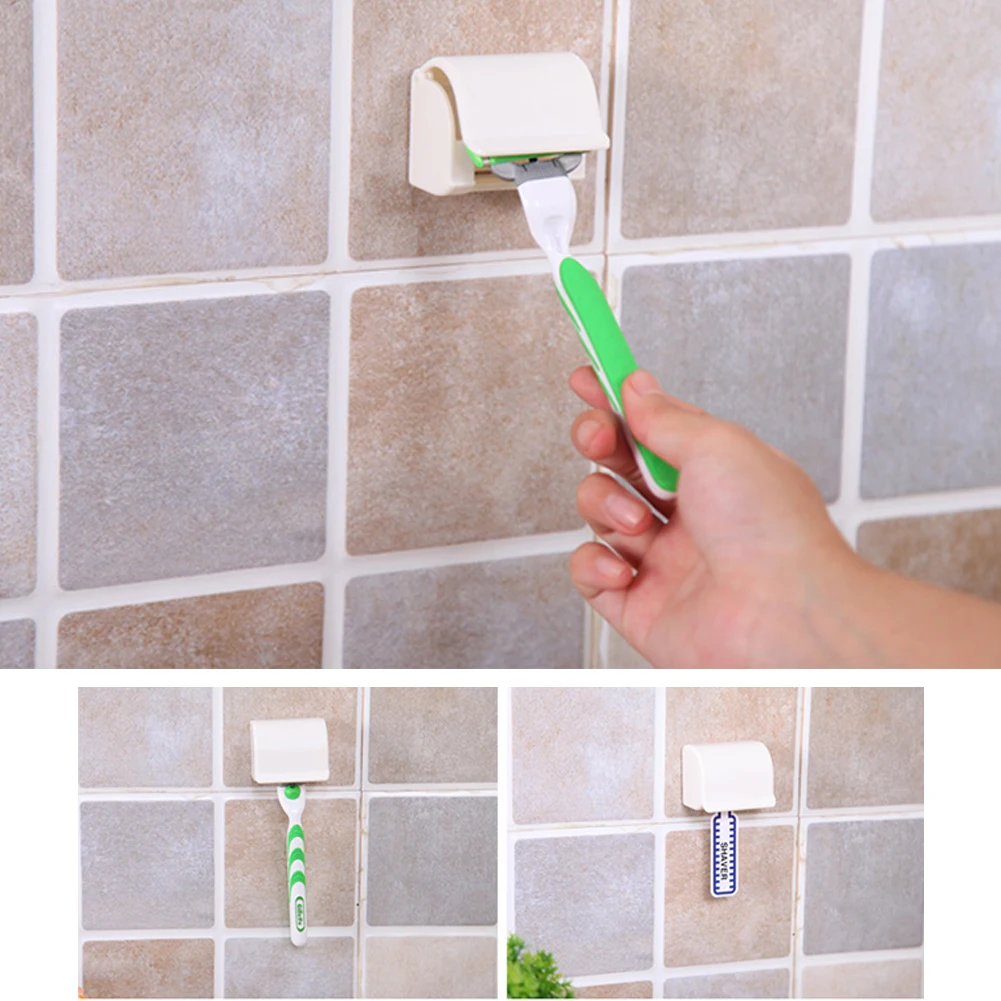 Bathroom Dustproof Razor Rack Plastic Shaver Socket Holder With Cover Waterproof Wall Hanging Shaving Hook For | Дом и сад