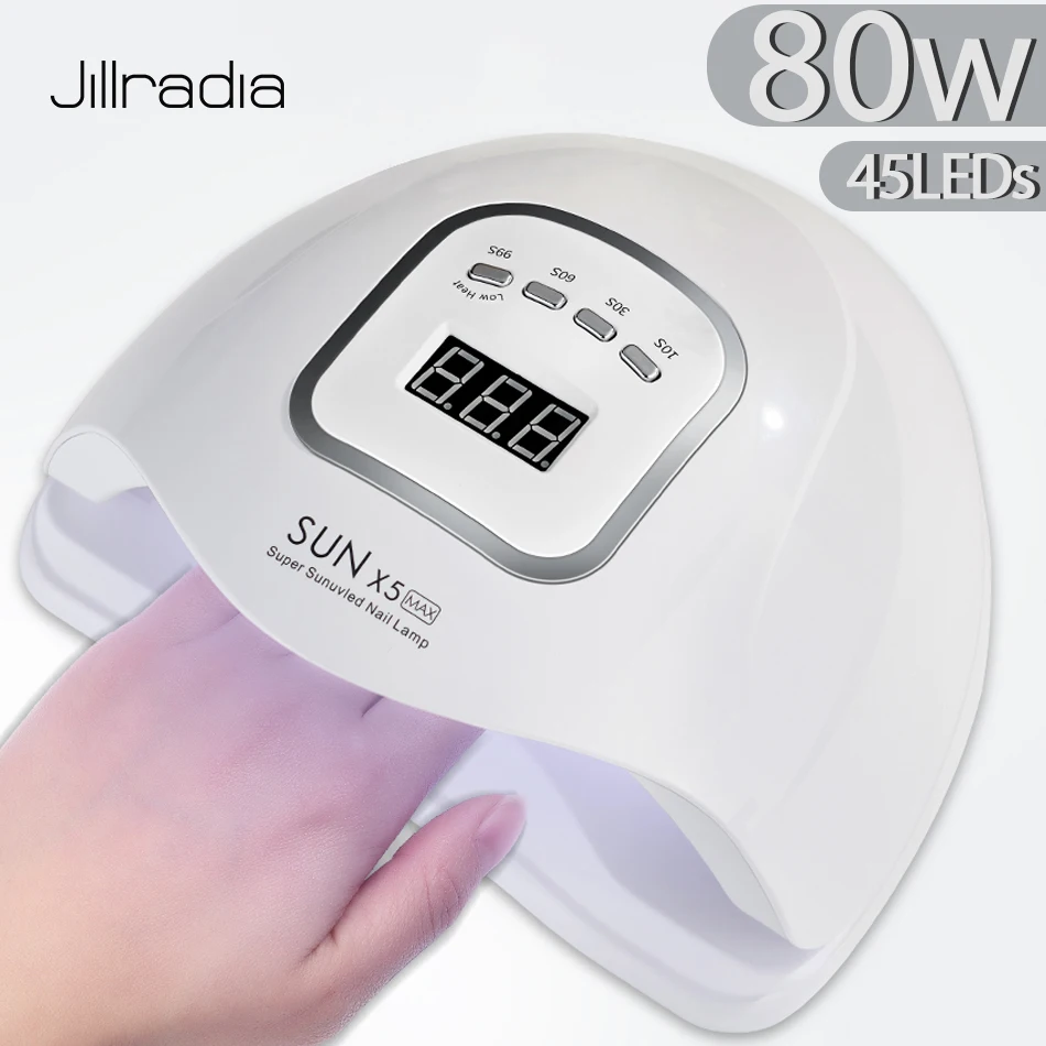 Jillradia Sun X5 MAX 80 Вт Сушилка для ногтей сушки геля УФ светодиодный гелевый светильник с ЖК дисплеем 45 шт. ледяной