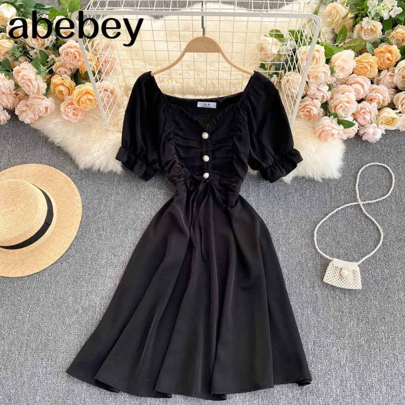 French Drawstring Ruched Dress Women Sweet Puff Sleeve V Neck A-line Dresses Summer Elegant Streetwear Short Dress
French Drawstring Ruched Dress Women Sweet Puff Sleeve V Neck A-line Dresses Summer Elegant Streetwear Short Dress