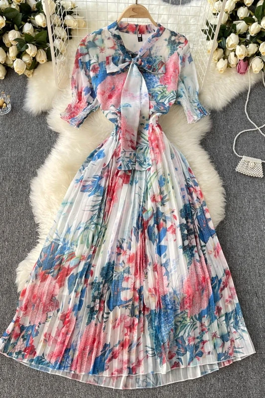 French dress goddess fan elegant printing light chiffon sweet bow tie slim mid-length pleated skirt
French dress goddess fan elegant printing light chiffon sweet bow tie slim mid-length pleated skirt