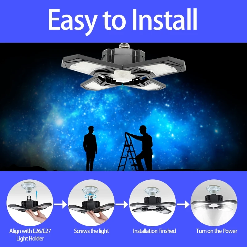 B2RF 120W Newest 4 Panels LED Deformable Garage Ceiling Lights Lighting Fixture Bulb for Garage Warehouse Workshop and Barns
B2RF 120W Newest 4 Panels LED Deformable Garage Ceiling Lights Lighting Fixture Bulb for Garage Warehouse Workshop and Barns
