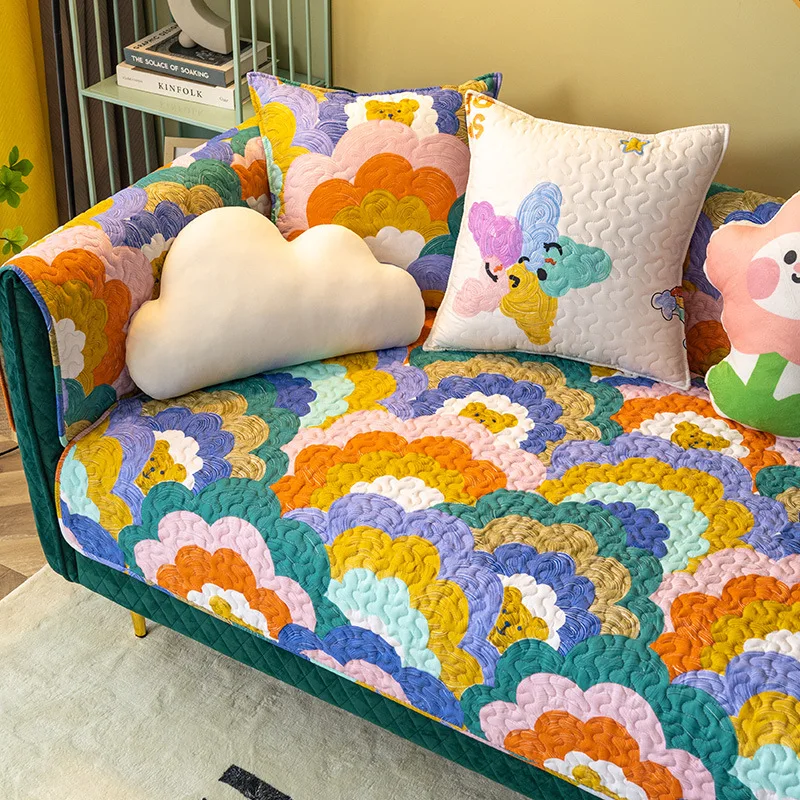 Cartoon Printed Cotton Sofa Cushion Four Seasons Universal Non-slip Lattice Backrest Armrest Towel Cute Sectional Couch Cover
Cartoon Printed Cotton Sofa Cushion Four Seasons Universal Non-slip Lattice Backrest Armrest Towel Cute Sectional Couch Cover