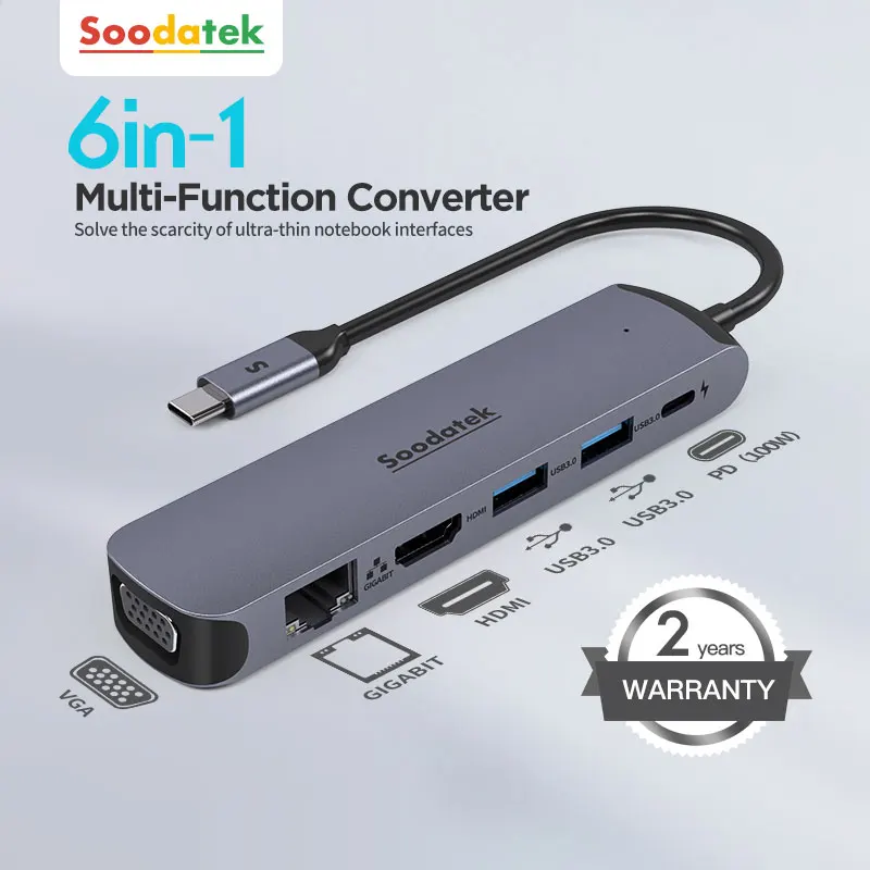 Soodatek USB-C Multifunction Adapter Hub 3.0 High Speed 3 6 Ports 2.0 TF SD Card Reader All In One For PC Computer Accessories
Soodatek USB-C Multifunction Adapter Hub 3.0 High Speed 3 6 Ports 2.0 TF SD Card Reader All In One For PC Computer Accessories