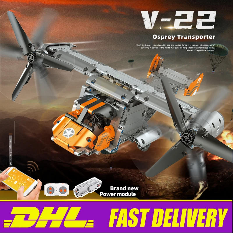 MOULD KING 15043 The MOC-10855 Motorized Boeing Bell V22 Osprey Model High-Tech Car Building Blocks Bricks Kids Christmas Gifts
MOULD KING 15043 The MOC-10855 Motorized Boeing Bell V22 Osprey Model High-Tech Car Building Blocks Bricks Kids Christmas Gifts