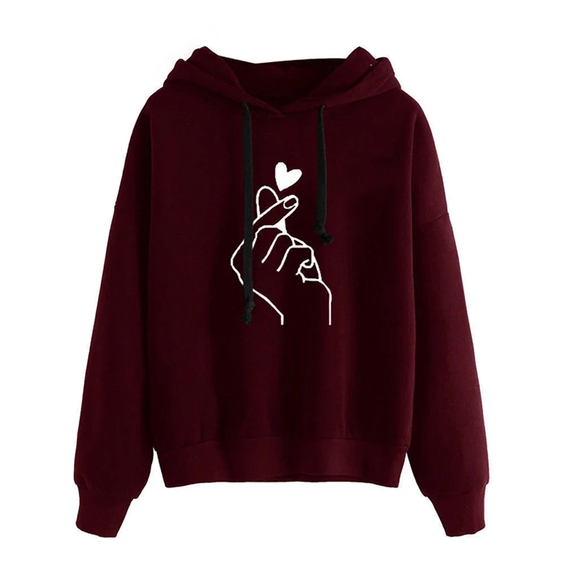 Women's Hooded Sweatshirt Tops Kpop Finger Heart Love Pattern Hooded Pullovers Drawstring Long Sleeve Female Hoodies Streetwear
Women's Hooded Sweatshirt Tops Kpop Finger Heart Love Pattern Hooded Pullovers Drawstring Long Sleeve Female Hoodies Streetwear