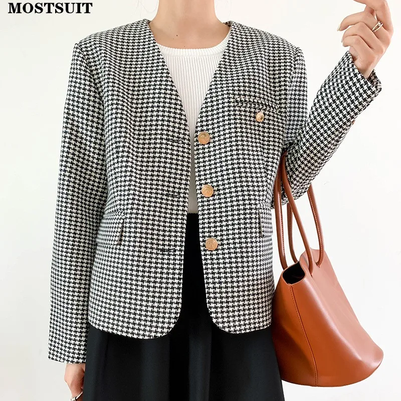 Houndstooth Elegant Women Blazer Coat 2021 Autumn Full Sleeve V-neck Single-breasted Suit Jacket Vintage Chic Ladies Suit Tops
Houndstooth Elegant Women Blazer Coat 2021 Autumn Full Sleeve V-neck Single-breasted Suit Jacket Vintage Chic Ladies Suit Tops