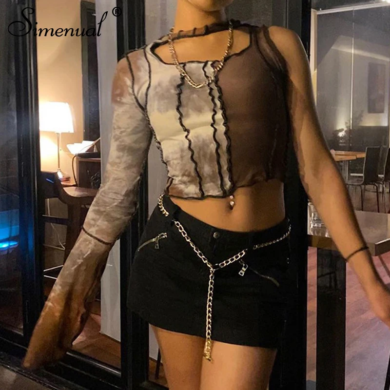 Simenual One Shoulder Cut Out Patchwork Club Women Crop Tops Long Sleeve Tie Dye Sexy T Shirts Autumn Fashion Hot Skinny Tees
Simenual One Shoulder Cut Out Patchwork Club Women Crop Tops Long Sleeve Tie Dye Sexy T Shirts Autumn Fashion Hot Skinny Tees
