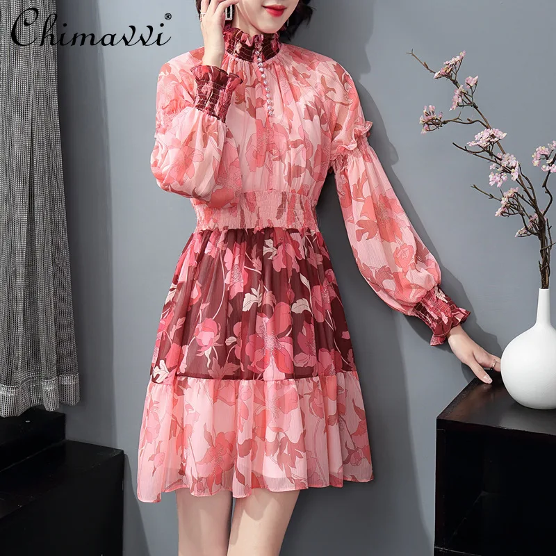 2021 Autumn Women Clothing New Fashion Stand Collar Long Sleeve Pleating Beaded Printed Dress Bow Lace-up Slimming Short Dress
2021 Autumn Women Clothing New Fashion Stand Collar Long Sleeve Pleating Beaded Printed Dress Bow Lace-up Slimming Short Dress