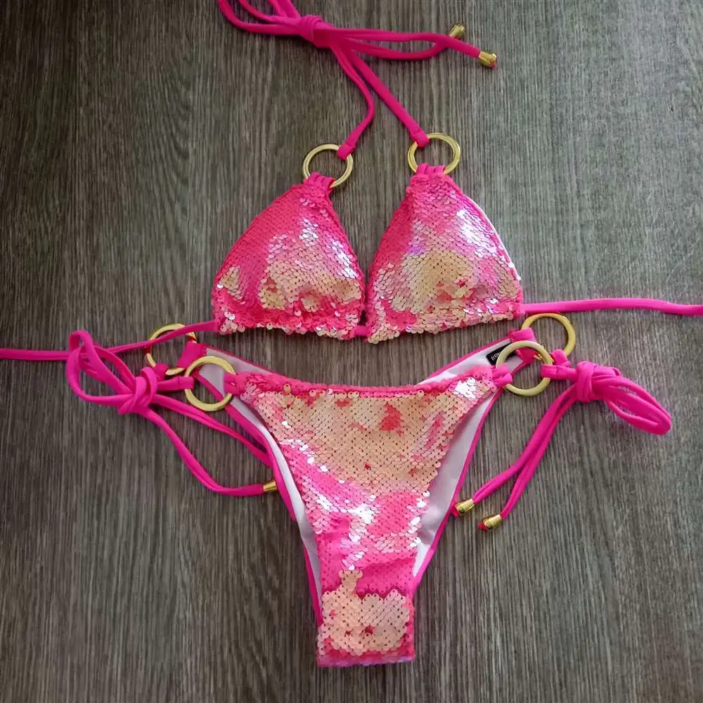 Shiny Swimsuit Two-Piece Women Sexy Glitter Bikini Sequins Brazilian Swimwear Ring String Ties Bikini Bathing Suit Beachwear
Shiny Swimsuit Two-Piece Women Sexy Glitter Bikini Sequins Brazilian Swimwear Ring String Ties Bikini Bathing Suit Beachwear