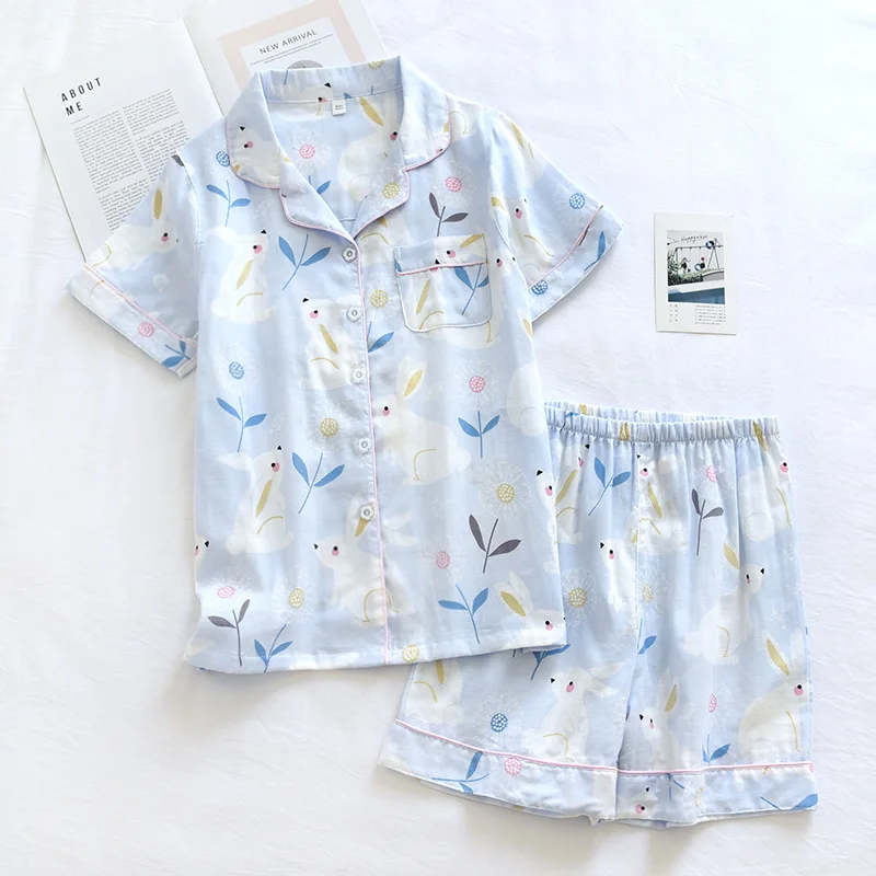 Summer Cotton Short Sleeve Shorts Pajamas Women Cute Cartoon Two-piece Sleepwear Suit Thin Loungewear Lapel Pijamas Housewear
Summer Cotton Short Sleeve Shorts Pajamas Women Cute Cartoon Two-piece Sleepwear Suit Thin Loungewear Lapel Pijamas Housewear