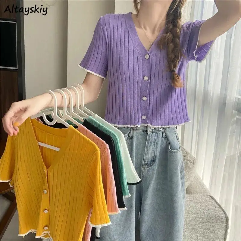 Cardigan Women Short Sleeve V-neck Knitted Crop Tops Single Breasted Summer Thin Casual Outwear Korean Style All-match Chic New
Cardigan Women Short Sleeve V-neck Knitted Crop Tops Single Breasted Summer Thin Casual Outwear Korean Style All-match Chic New