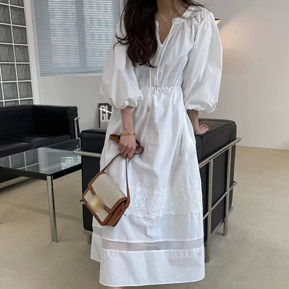 Japanese Style Fashion Casual 2021 Summer Ladies Dress Temperament Elegant High Waist Lace Splicing Solid Color Puff Sleeve
Japanese Style Fashion Casual 2021 Summer Ladies Dress Temperament Elegant High Waist Lace Splicing Solid Color Puff Sleeve