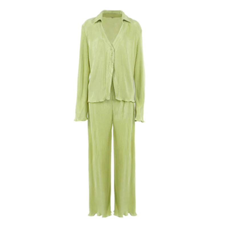 Women Set New Ribbed Flare Long Sleeve Fashion Ladies Shirt Sexy V Neck Single Breasted Female Pants Loose Wide Leg Solid 2021
Women Set New Ribbed Flare Long Sleeve Fashion Ladies Shirt Sexy V Neck Single Breasted Female Pants Loose Wide Leg Solid 2021