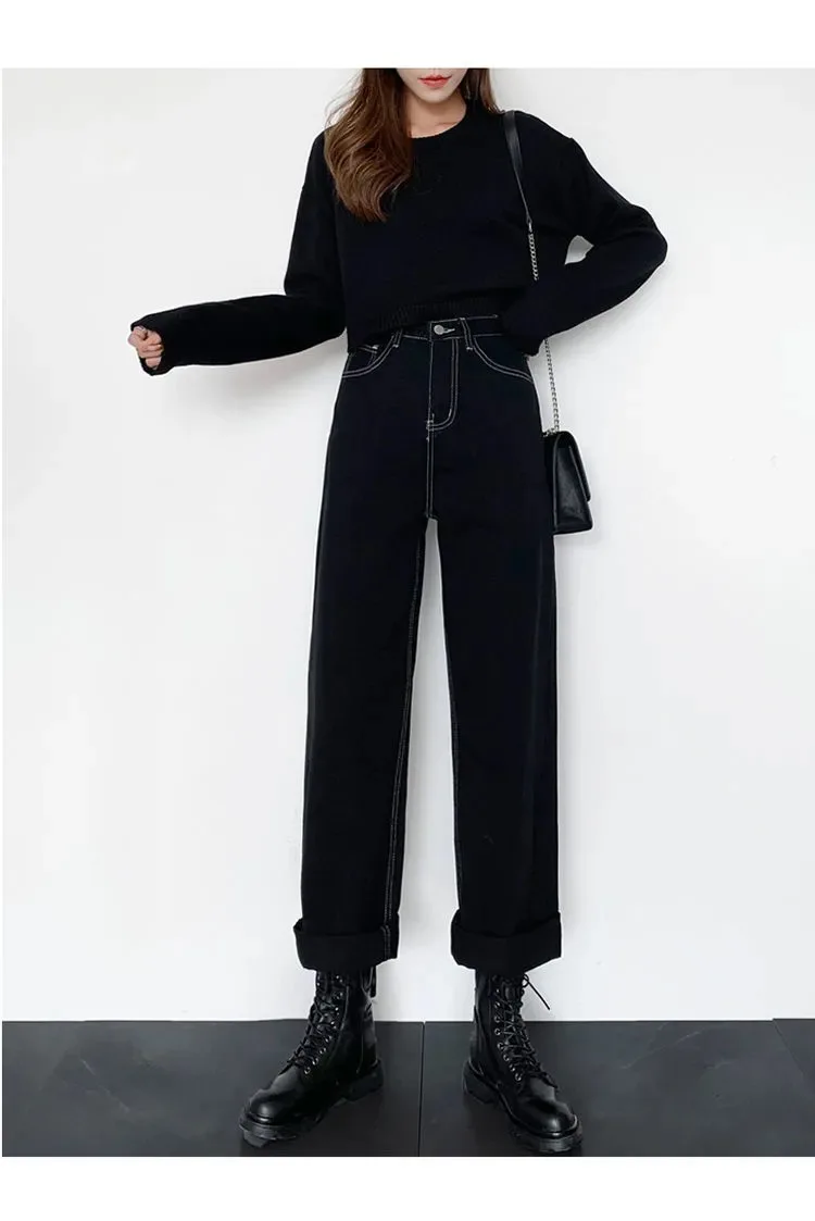 Korean Version Spring and Autumn New Black Jeans For Women High Waist All-Match Straight Leg Loose Large-Size Pants
Korean Version Spring and Autumn New Black Jeans For Women High Waist All-Match Straight Leg Loose Large-Size Pants