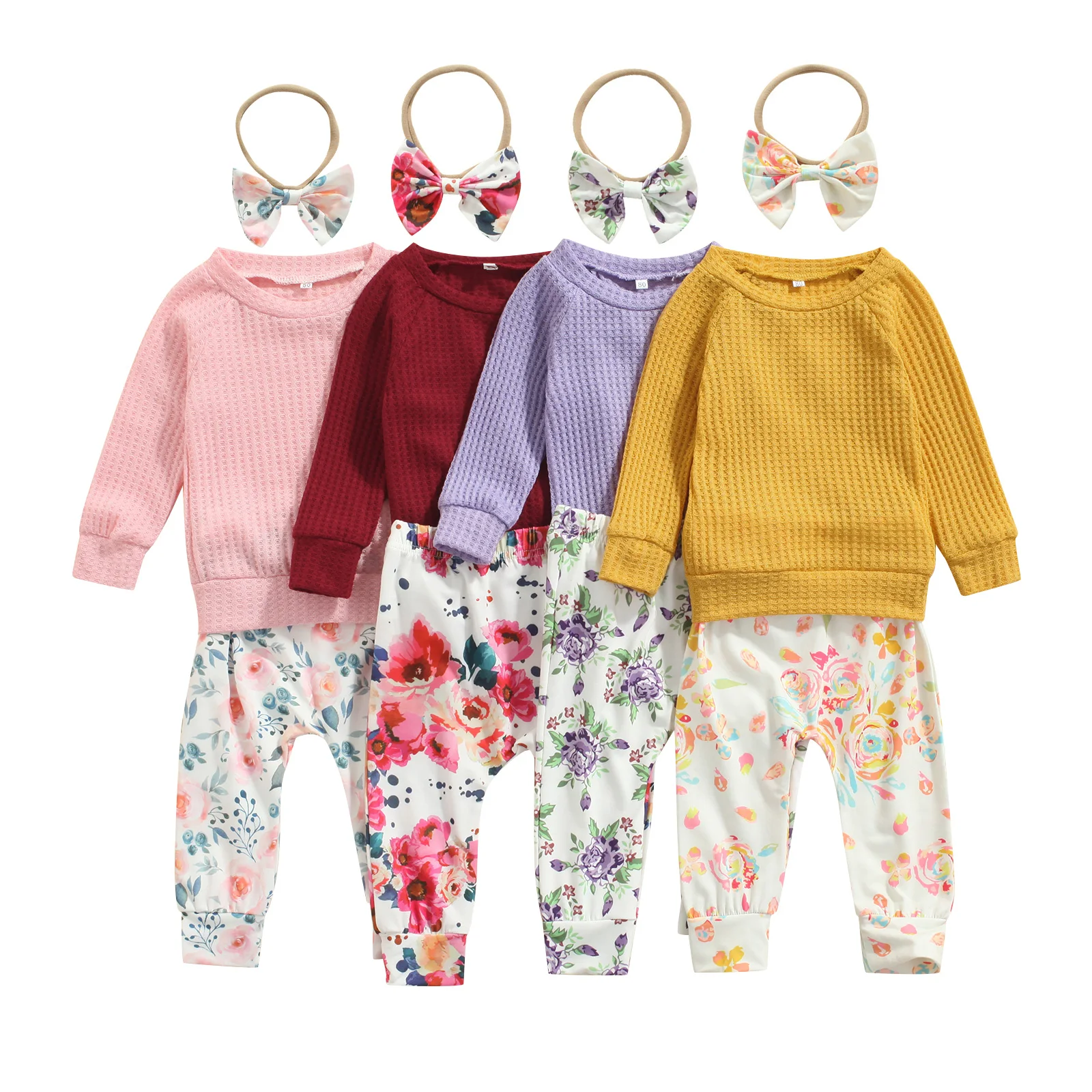 Baby Girls Clothes Set, Solid Color Long Sleeve O-neck Tops+Floral Print Trousers+Bow-knot Headband
Baby Girls Clothes Set, Solid Color Long Sleeve O-neck Tops+Floral Print Trousers+Bow-knot Headband