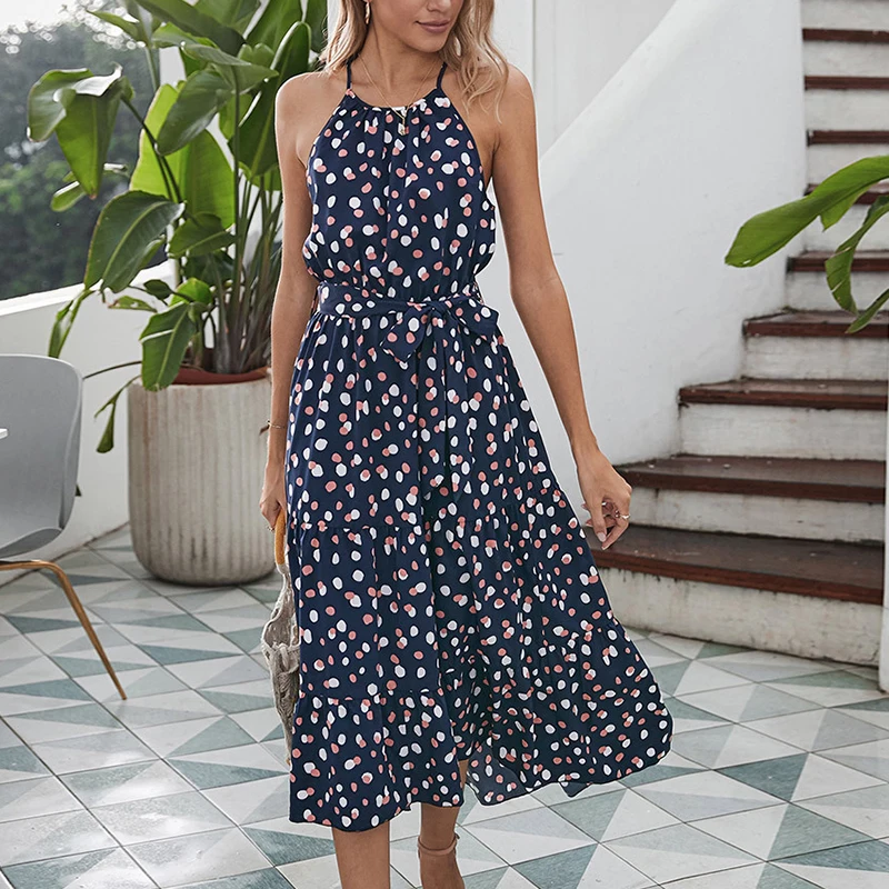 Fashion Boho Polka Dot Summer Woman Dress Sleeveless Ankle-Length Ruffles Midi Long Lady Beach Dress With Belt W199
Fashion Boho Polka Dot Summer Woman Dress Sleeveless Ankle-Length Ruffles Midi Long Lady Beach Dress With Belt W199