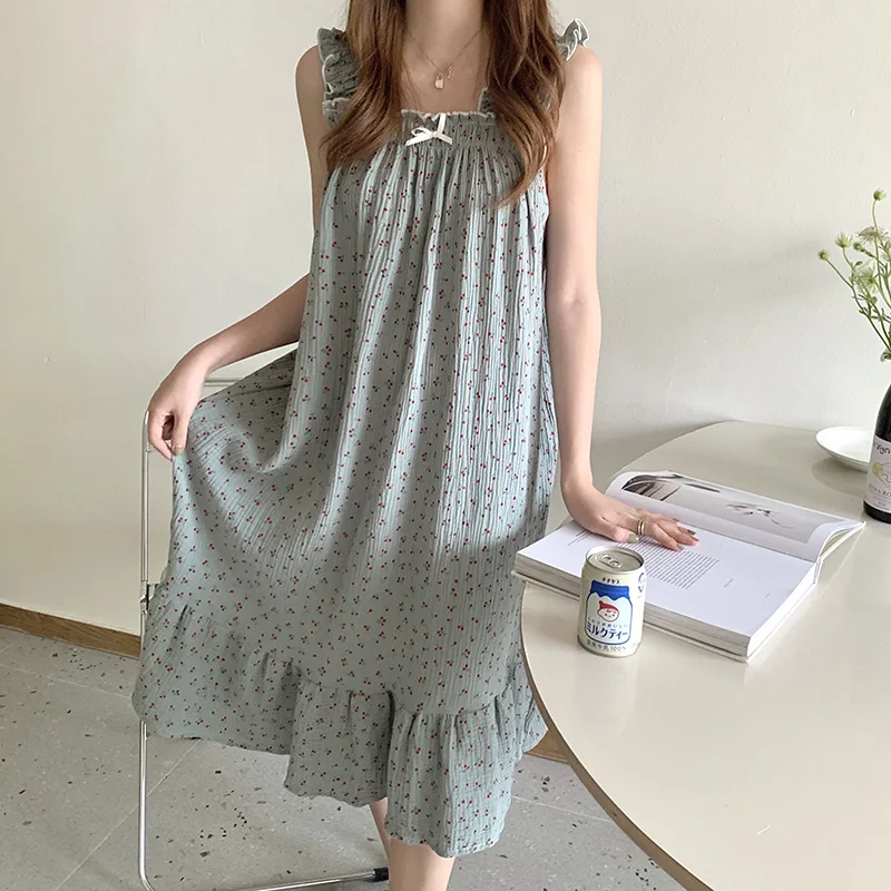 Cherry Print Summer Nightgown Korean Kawaii Sleeveless Long Sleepwear Sweet Homewear Bow Cotton Home Clothes Spaghetti Strap
Cherry Print Summer Nightgown Korean Kawaii Sleeveless Long Sleepwear Sweet Homewear Bow Cotton Home Clothes Spaghetti Strap