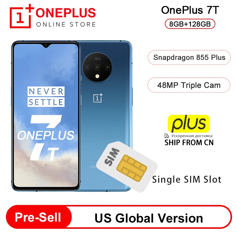 Предпродажа новой глобальная версия OnePlus 7T 8 ГБ 128 Snapdragon 855 + смартфон 6 55 'ྖ Гц