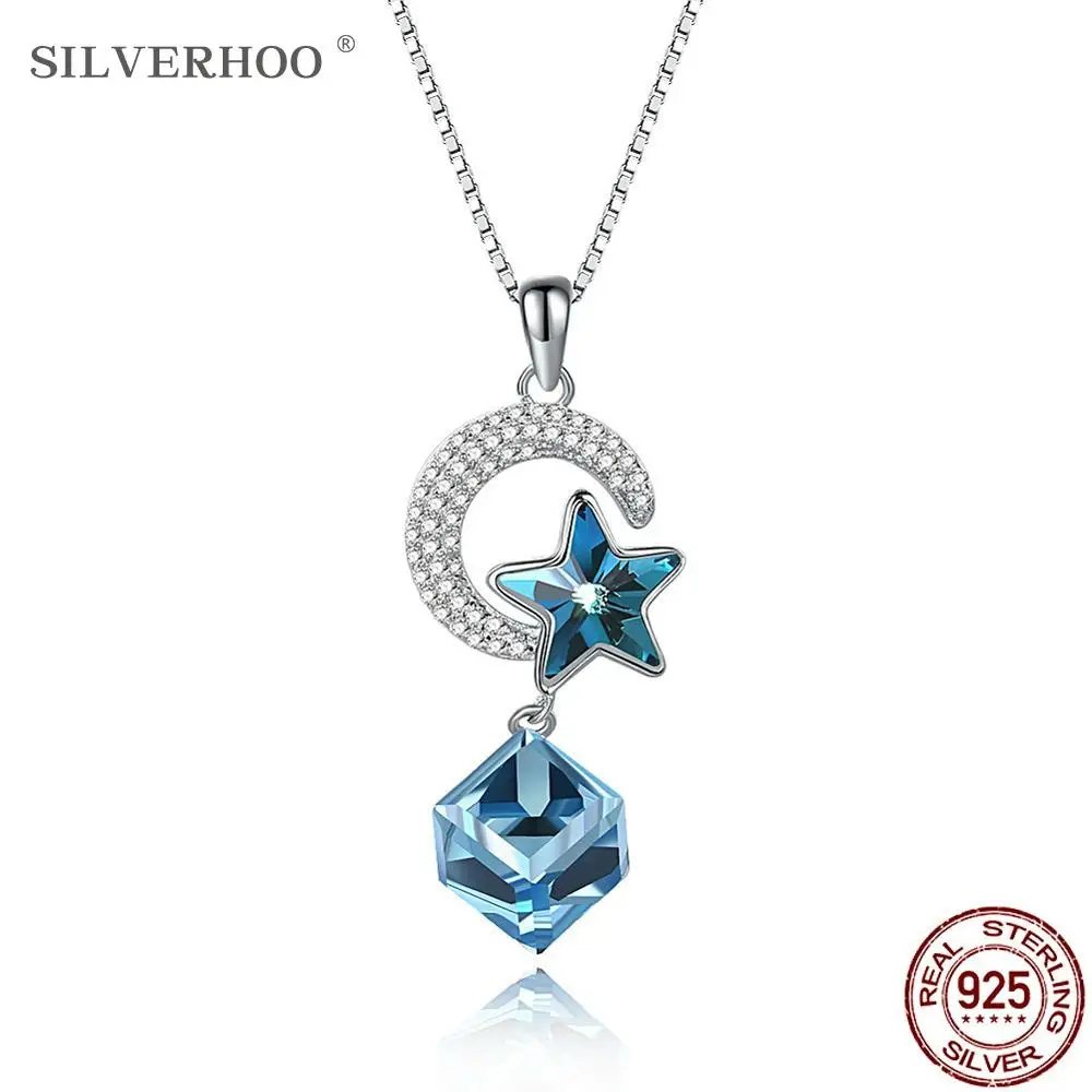 SILVERHOO Sterling Silver 925 Jewelry Moon Star Necklace Blue Square Austria Crystal Pendant Necklaces For Women Party Gift
SILVERHOO Sterling Silver 925 Jewelry Moon Star Necklace Blue Square Austria Crystal Pendant Necklaces For Women Party Gift