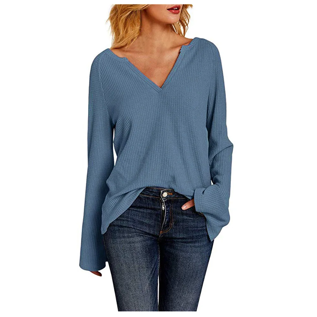 Spring and Summer New Waffle Trumpet Sleeves Casual V-neck Women's T-shirt Top Black Pink Shirts
Spring and Summer New Waffle Trumpet Sleeves Casual V-neck Women's T-shirt Top Black Pink Shirts