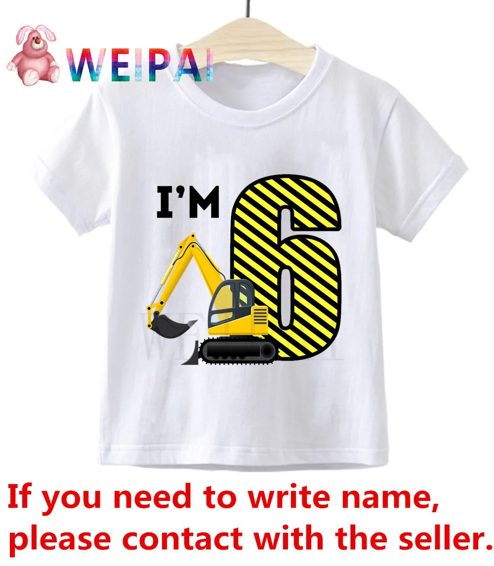 

Kids Boys Excavator Birthday Number Cartoon T Shirt Children Present T-shirts Boy&Girl Write Name Funny Gift 24M-9T Tshirt