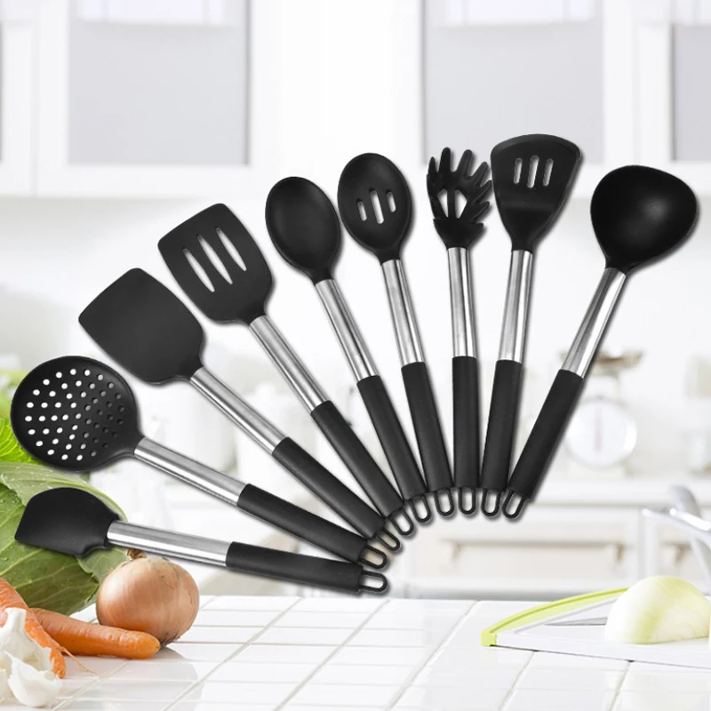 9PCS Kitchen Gadget Sets Accessories Stainless Steel Handle Spatula Shovel Soup Spoon Set New Utensil Silicon Cooking Tools Set
9PCS Kitchen Gadget Sets Accessories Stainless Steel Handle Spatula Shovel Soup Spoon Set New Utensil Silicon Cooking Tools Set