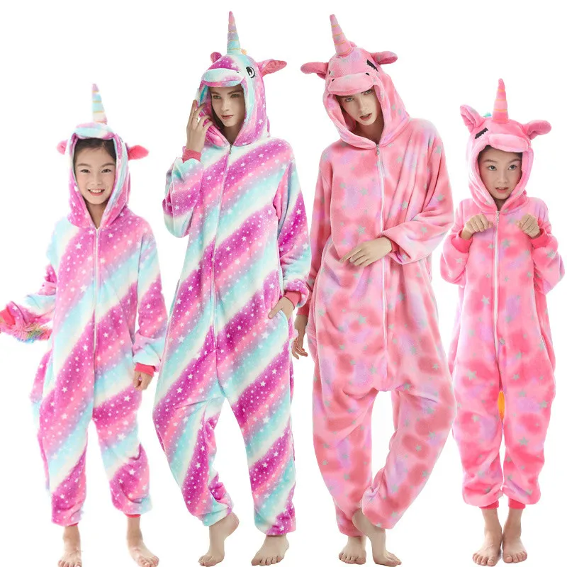 

Women Kigurumi Unicorn Pajamas Set Flannel Cute Animal Pajamas Kids Boy Girl Winter unicornio Nightie Pyjamas Sleepwear Homewear