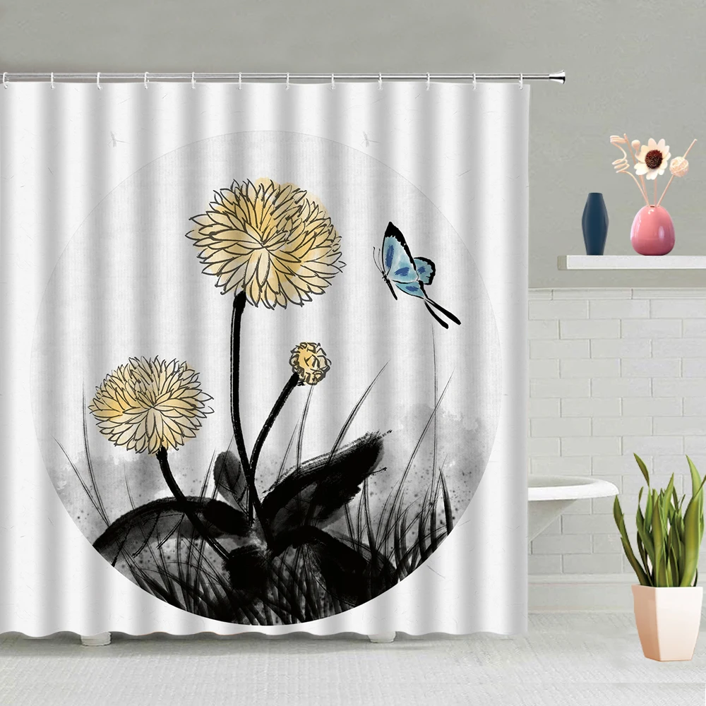 Chinese Style Ink Painting Shower Curtain Flowers Birds Butterfly Living Room Decoration Bathroom Screen Home Decor With Hooks
Chinese Style Ink Painting Shower Curtain Flowers Birds Butterfly Living Room Decoration Bathroom Screen Home Decor With Hooks