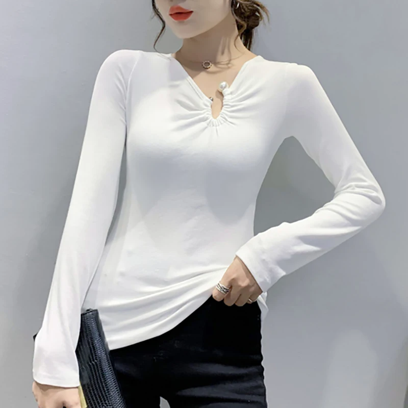 Elegant Long Sleeve Tees Korean Fashion T Shirt Women Slim Basic Top Cotton Tee Shirt Irregular Sexy V Neck Autumn Poleras Mujer
Elegant Long Sleeve Tees Korean Fashion T Shirt Women Slim Basic Top Cotton Tee Shirt Irregular Sexy V Neck Autumn Poleras Mujer