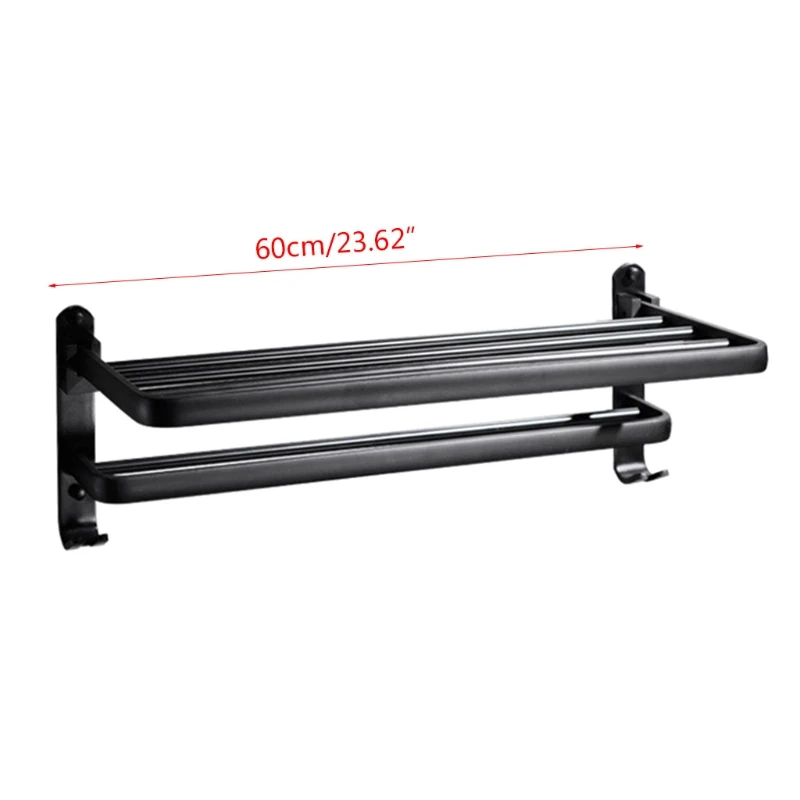 Space Aluminum Black Towel Rack Wall Mounted Folding Towel Holder Storage Shelf with Hook Bathroom Accessories
Space Aluminum Black Towel Rack Wall Mounted Folding Towel Holder Storage Shelf with Hook Bathroom Accessories
