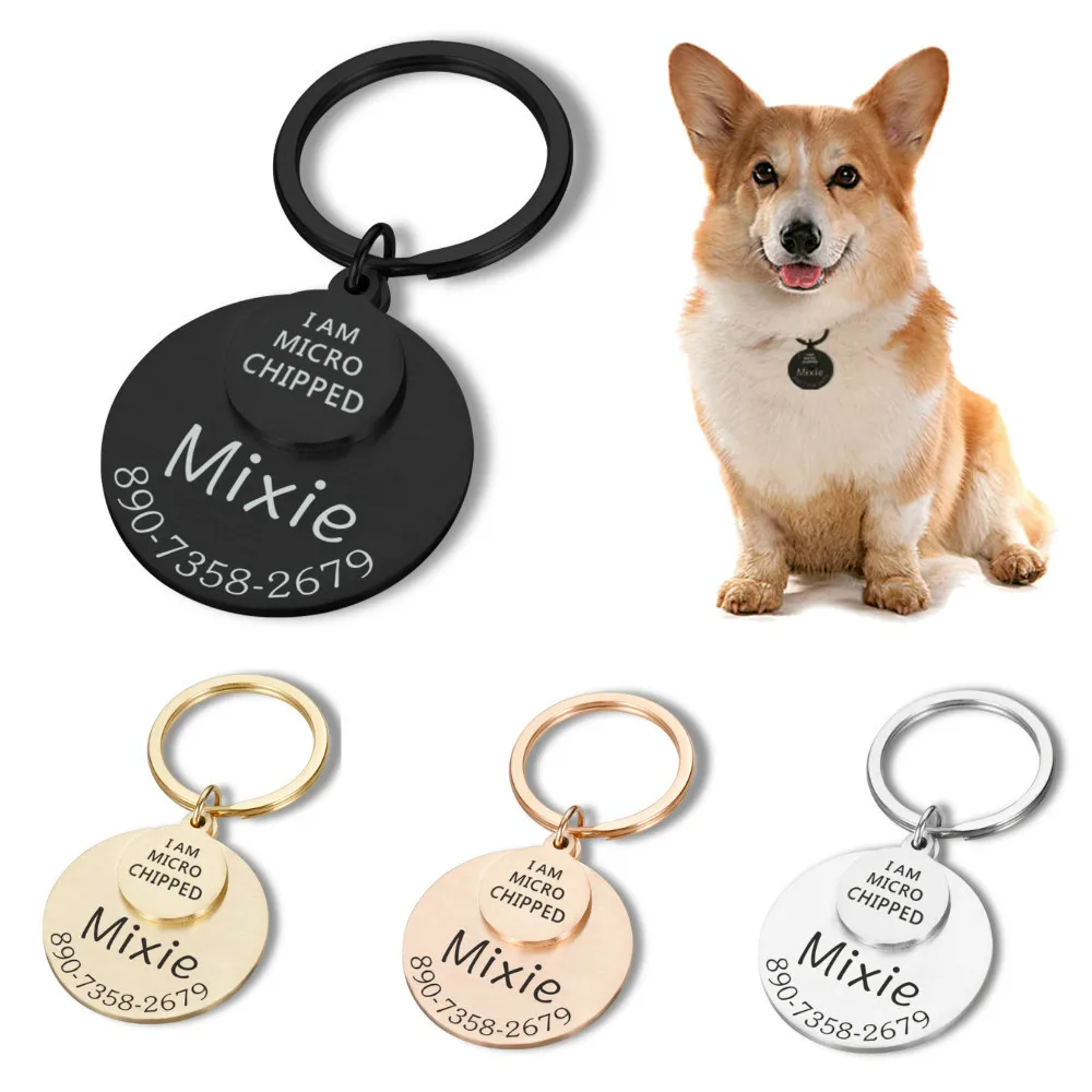 Personalized Dog Cat ID Tag Keychain I Am Microchipped Name Number Stainless Steel Keyring Pet Id Collar | Украшения и аксессуары