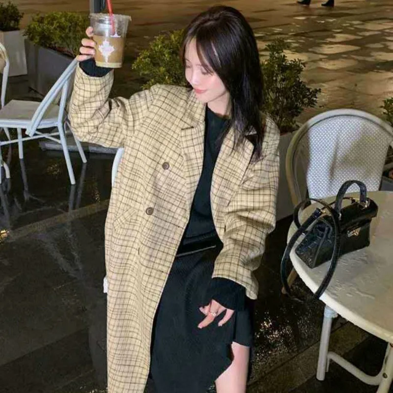 Wool Womens Plaid Long Sleeve Double Breasted Loose Vintage Retro All-match Fashion Korean Style Elegant Student Outwear Leisure
Wool Womens Plaid Long Sleeve Double Breasted Loose Vintage Retro All-match Fashion Korean Style Elegant Student Outwear Leisure
