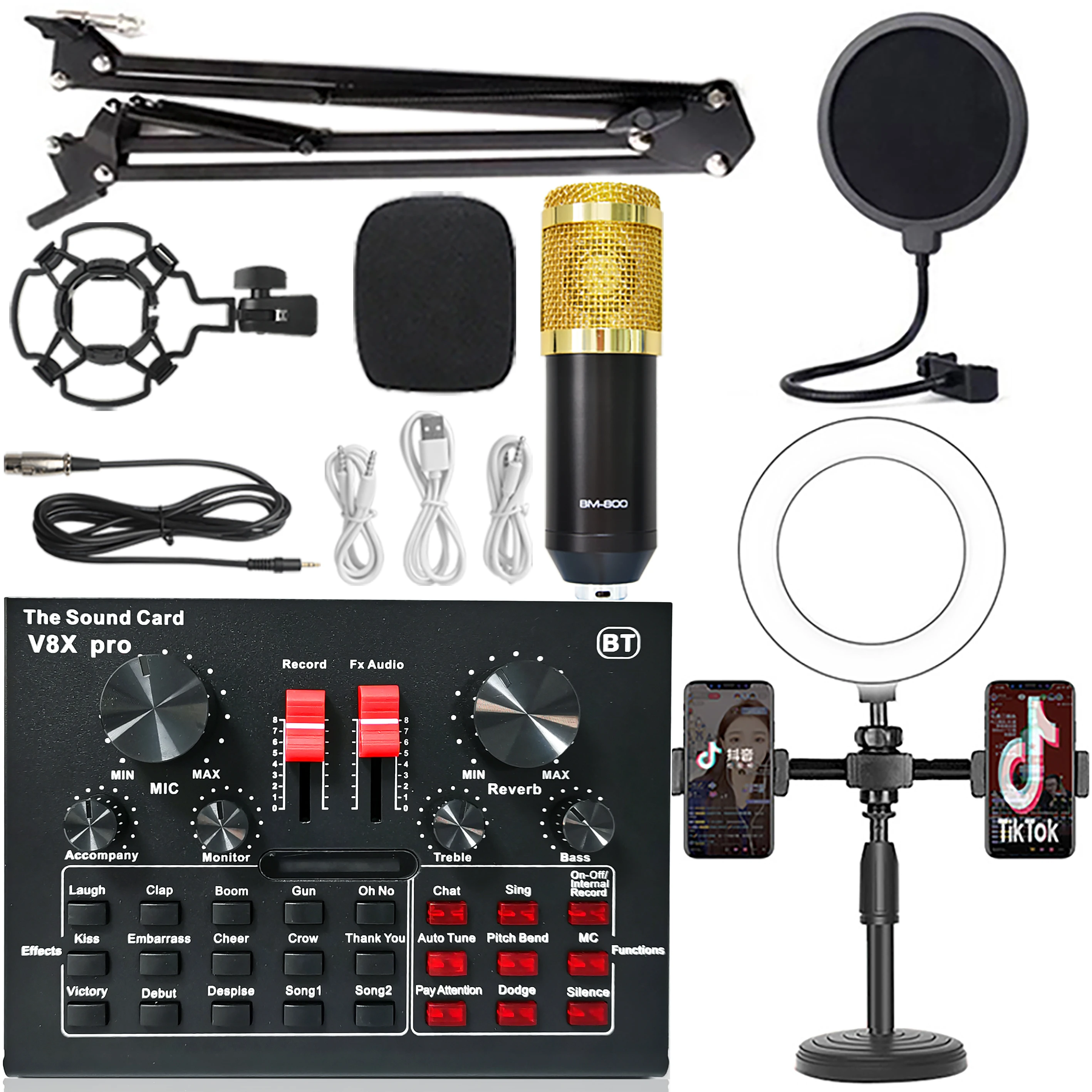 

V8X Pro Sound Card Studio Mixer Singing Noise Reduction Portable Microphone Voice BM800 Live Broadcast for Phone Computer Record