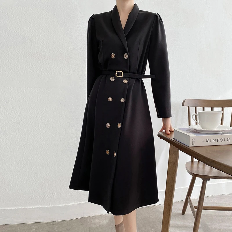 Women's Autumn Long Sleeve Elegant A-Line Midi Dress Double Breasted Casual Thick Black Vestido Femme Fashion Outerwear Robe
Women's Autumn Long Sleeve Elegant A-Line Midi Dress Double Breasted Casual Thick Black Vestido Femme Fashion Outerwear Robe